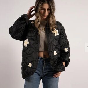 Bamabones LINER JACKET- DAISY CHENILLE PATCHES - BLACK One Sizr